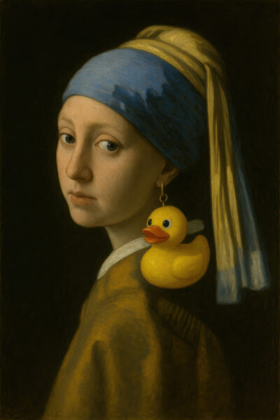 Mädchen Quietscheente Gerahmt