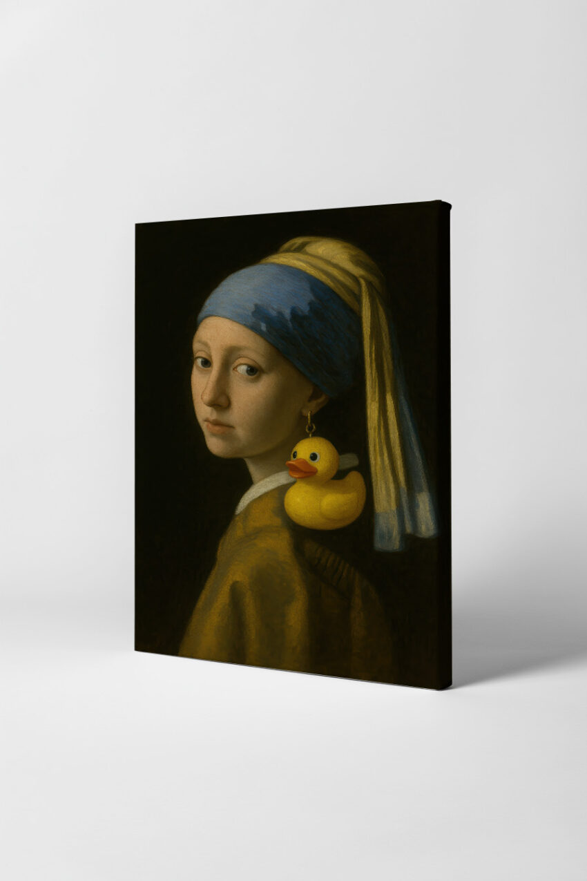 Illustration Poster Mädchen Quietscheente gelb blau