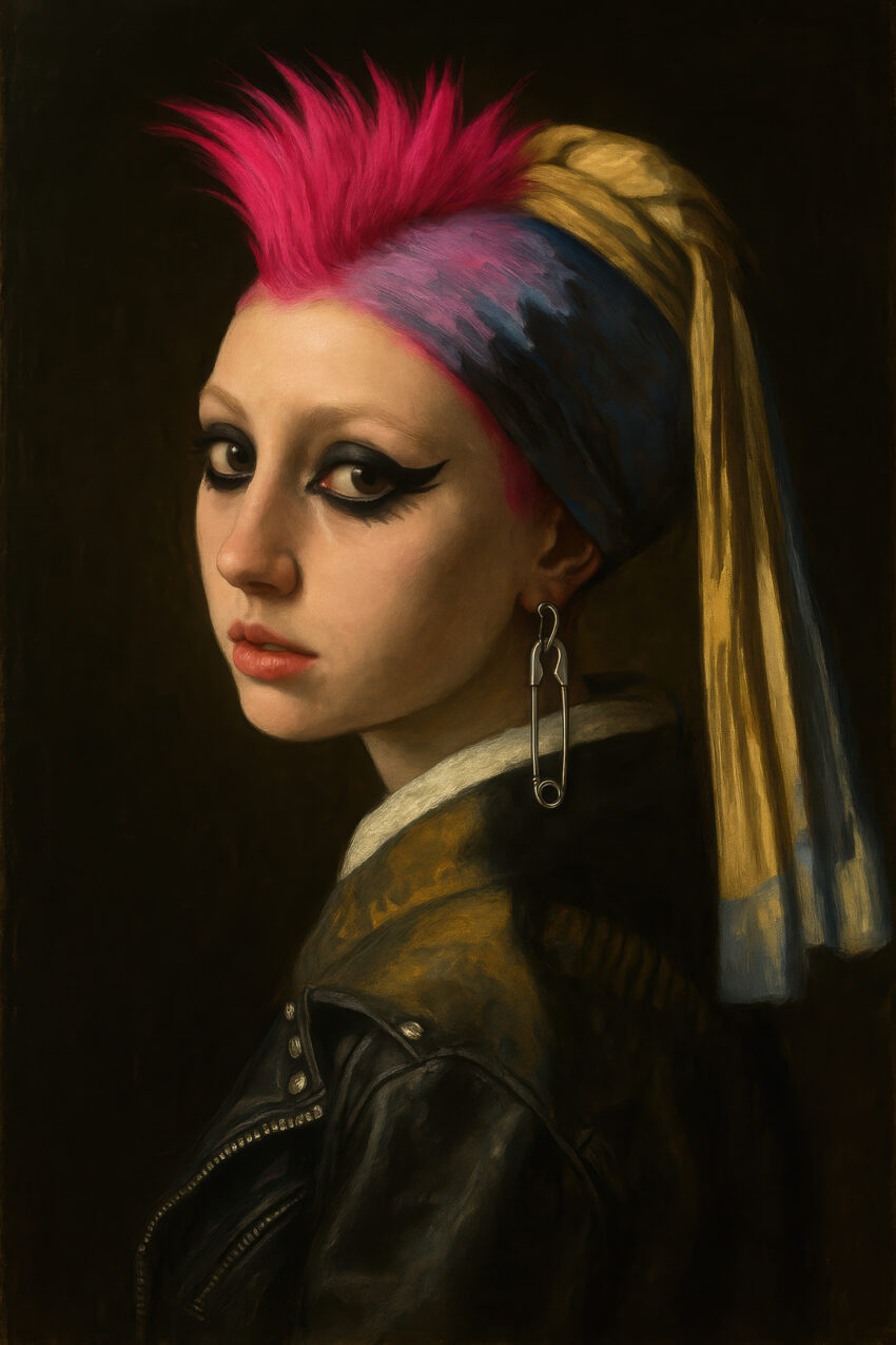 Fotografie Poster Mädchen Punk Lederjacke Irokesenschnitt