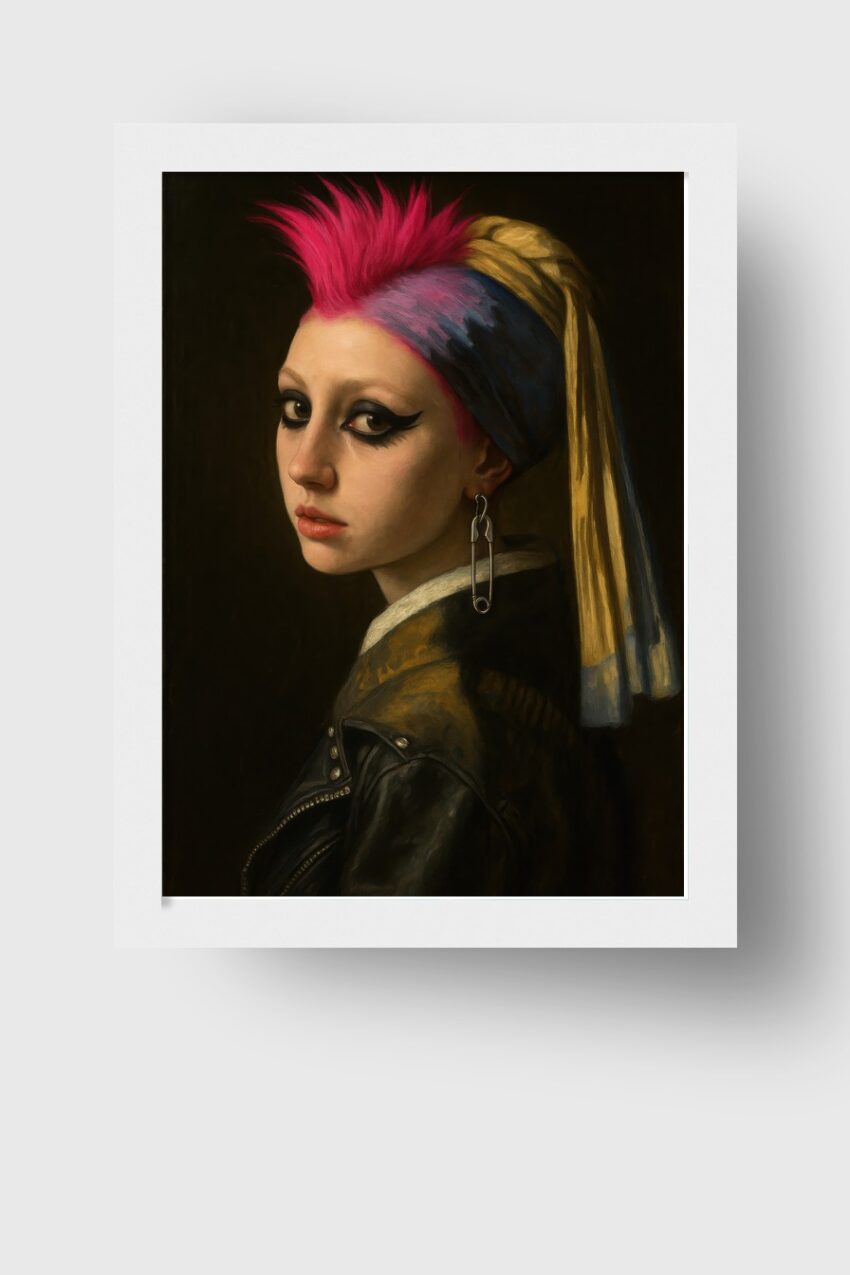 Fotografie Poster Mädchen Punk Lederjacke Irokesenschnitt