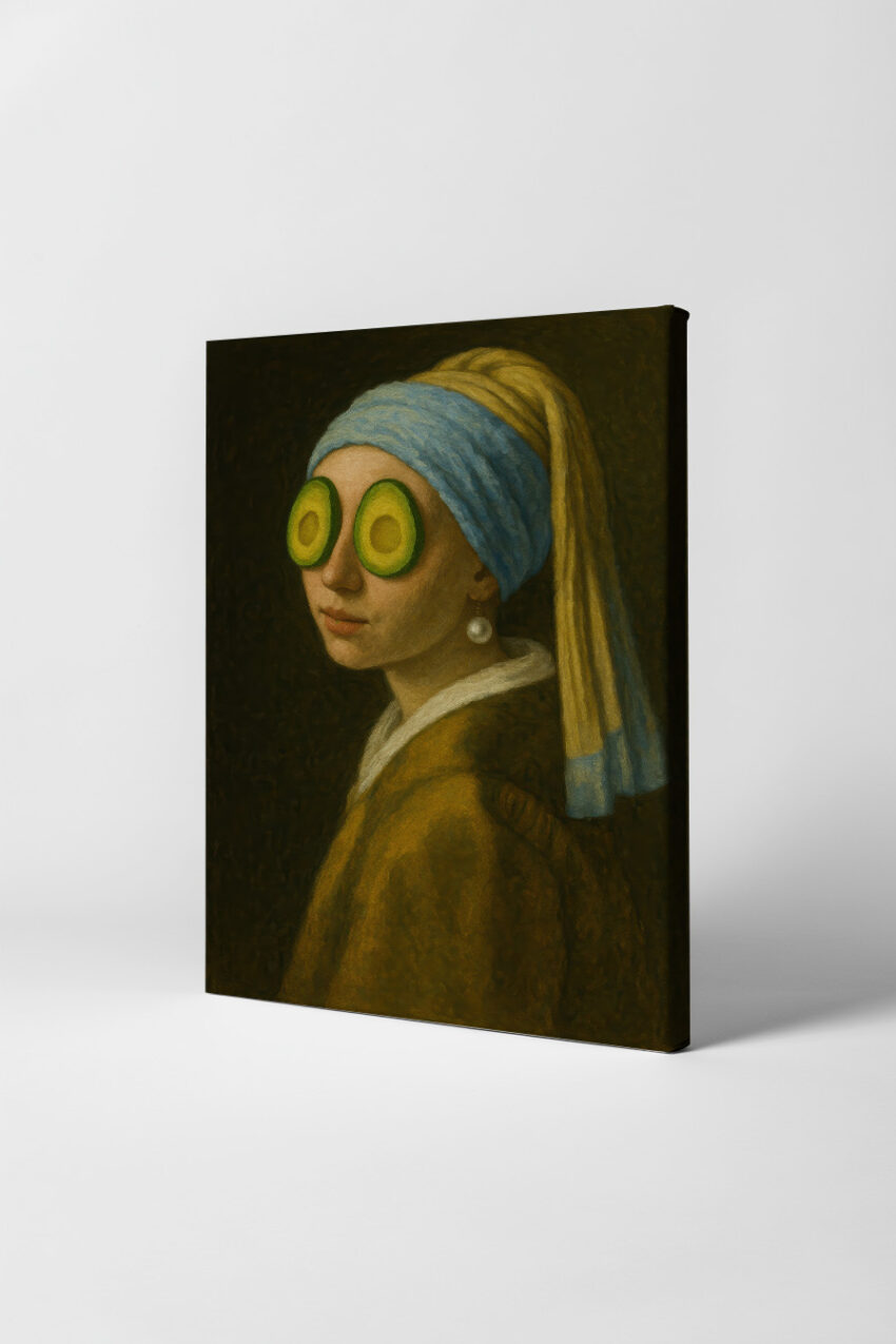 Malerei Poster Frau Avocado Augen Porträt skurril grün gelb