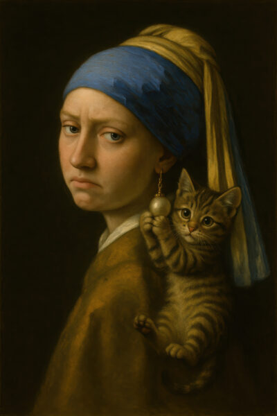 Mädchen mit Katze Gerahmt