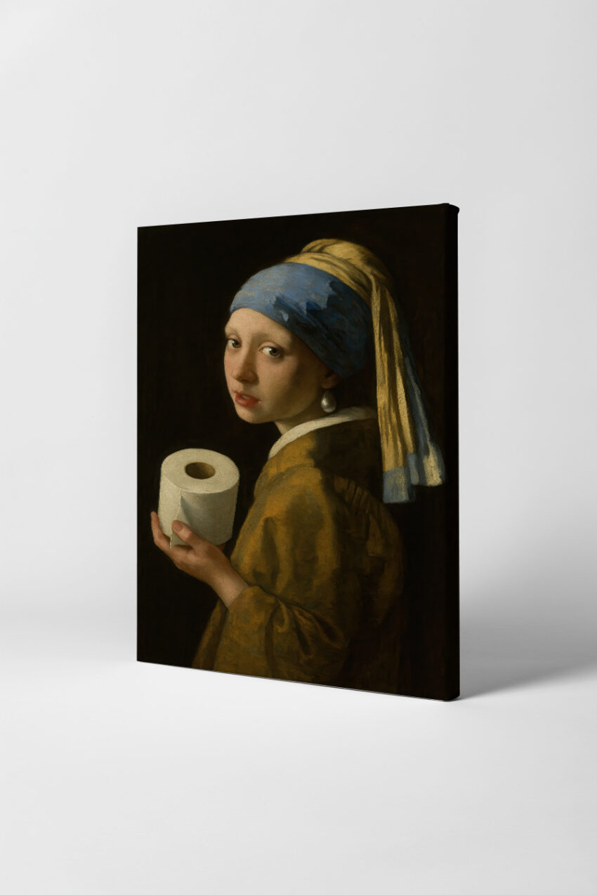 Malerei Poster Mädchen Porträt Klopapier Kopftuch gelb blau