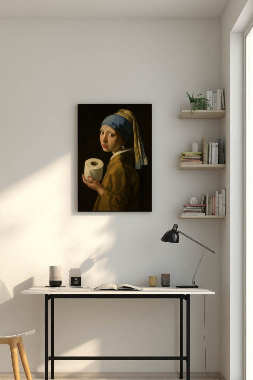 Malerei Poster Mädchen Porträt Klopapier Kopftuch gelb blau