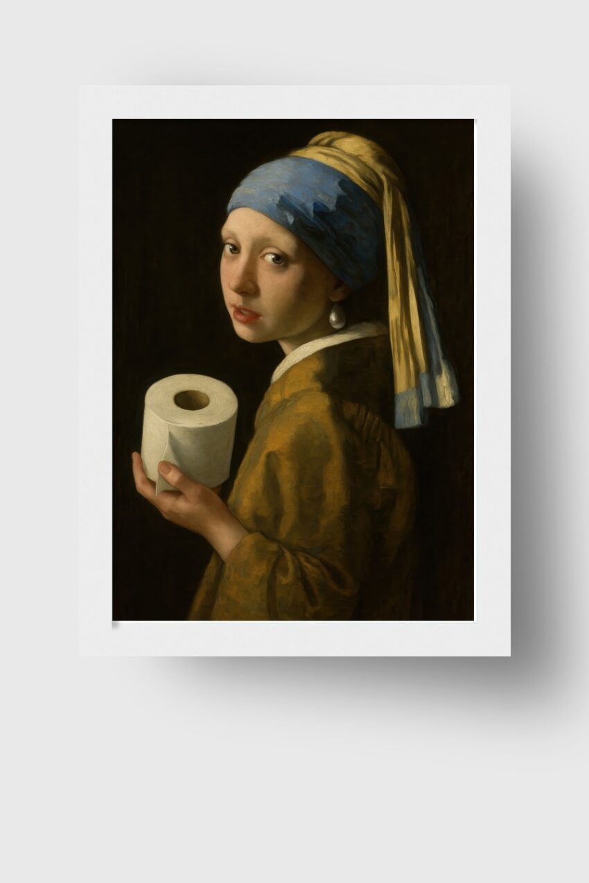 Malerei Poster Mädchen Porträt Klopapier Kopftuch gelb blau