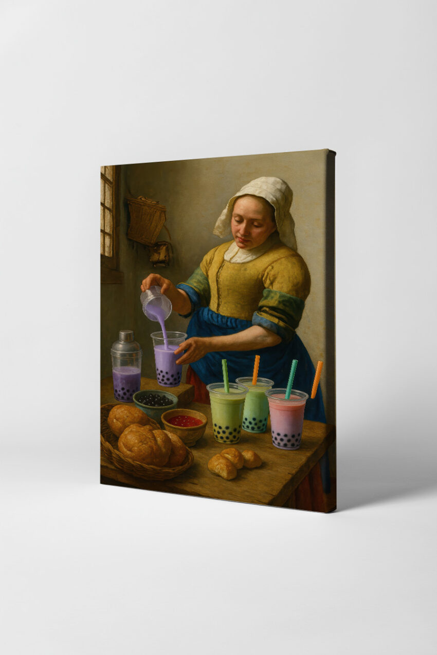 Illustration Poster Frau Bubble Tea bunt