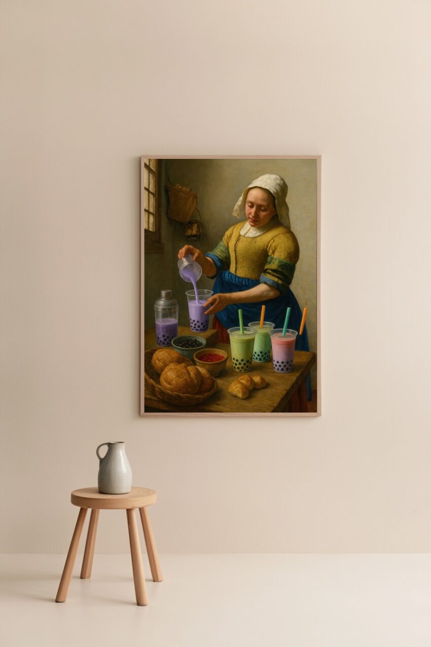 Illustration Poster Frau Bubble Tea bunt