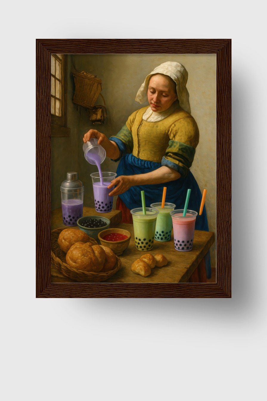 Illustration Poster Frau Bubble Tea bunt