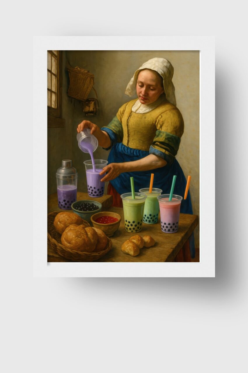 Illustration Poster Frau Bubble Tea bunt