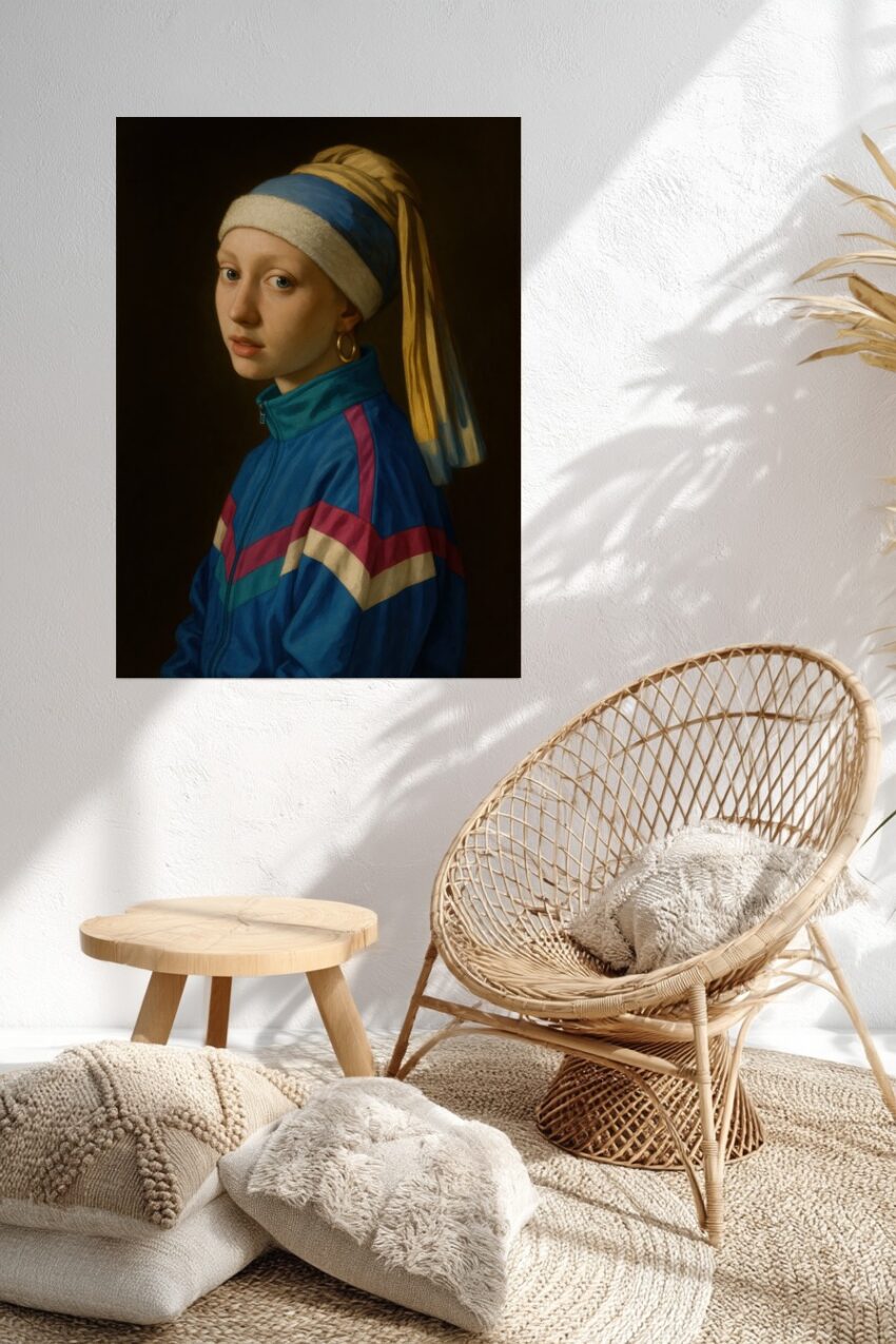 Malerei Poster Frau Kopftuch blau gelb