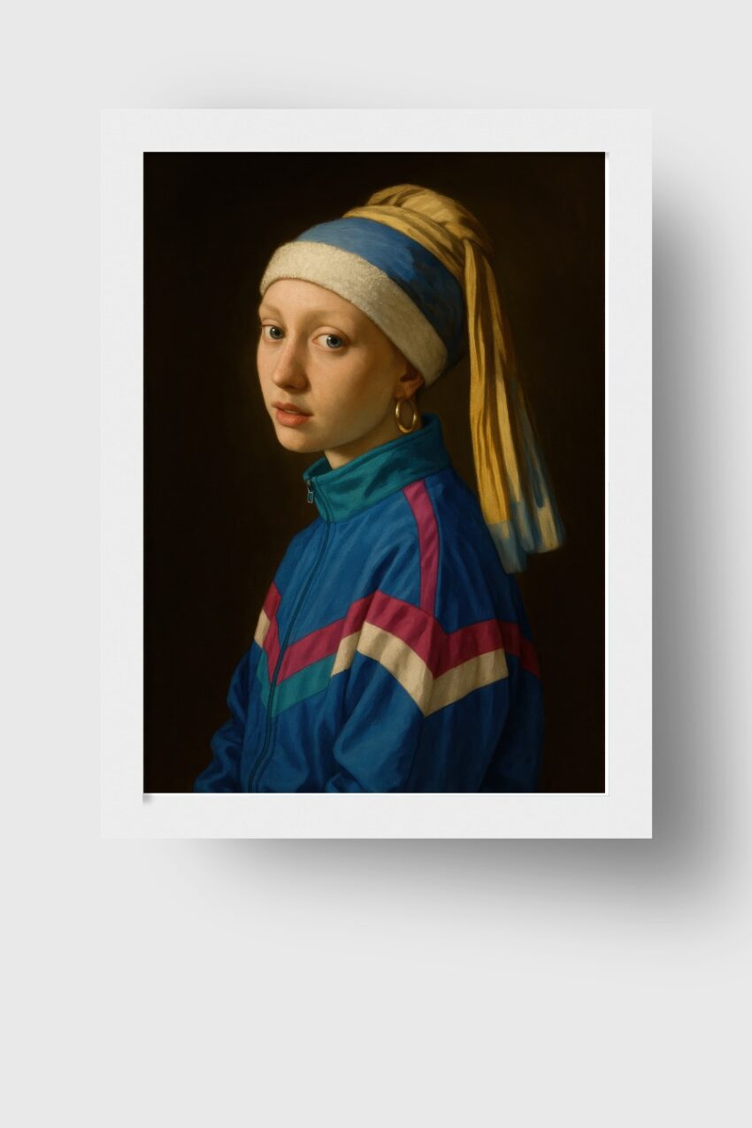 Malerei Poster Frau Kopftuch blau gelb