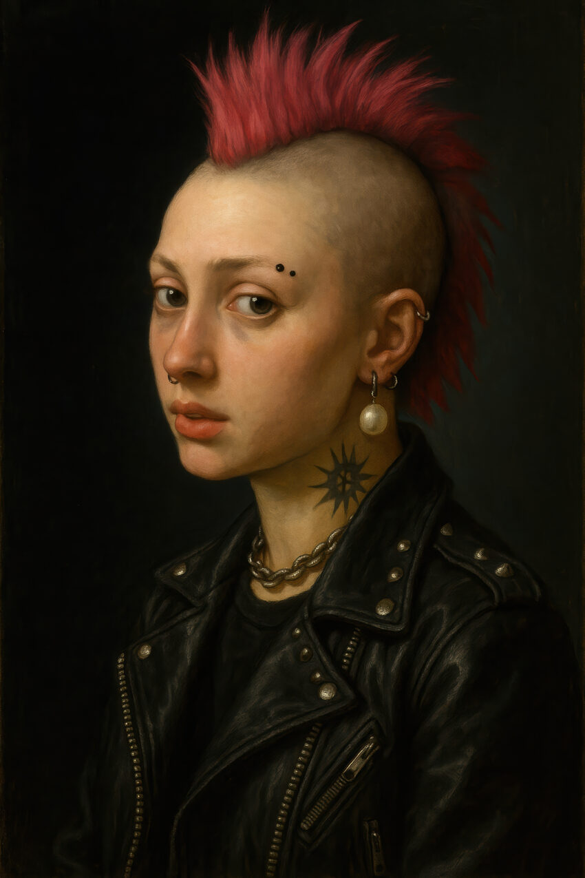 Fotografie Poster Frau Irokesenschnitt Lederjacke