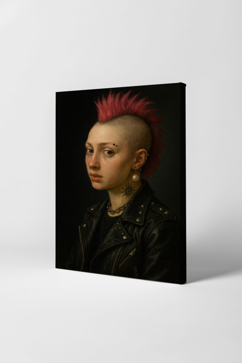 Fotografie Poster Frau Irokesenschnitt Lederjacke