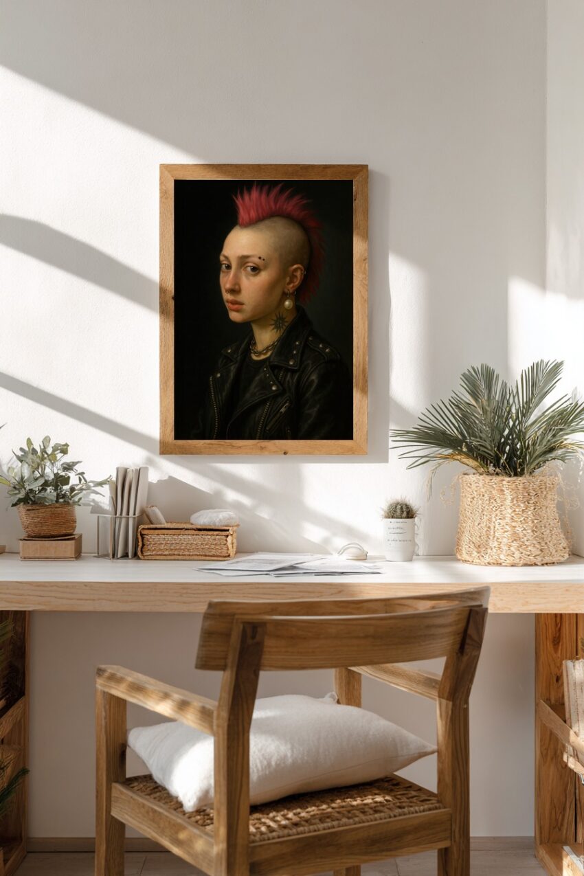 Fotografie Poster Frau Irokesenschnitt Lederjacke