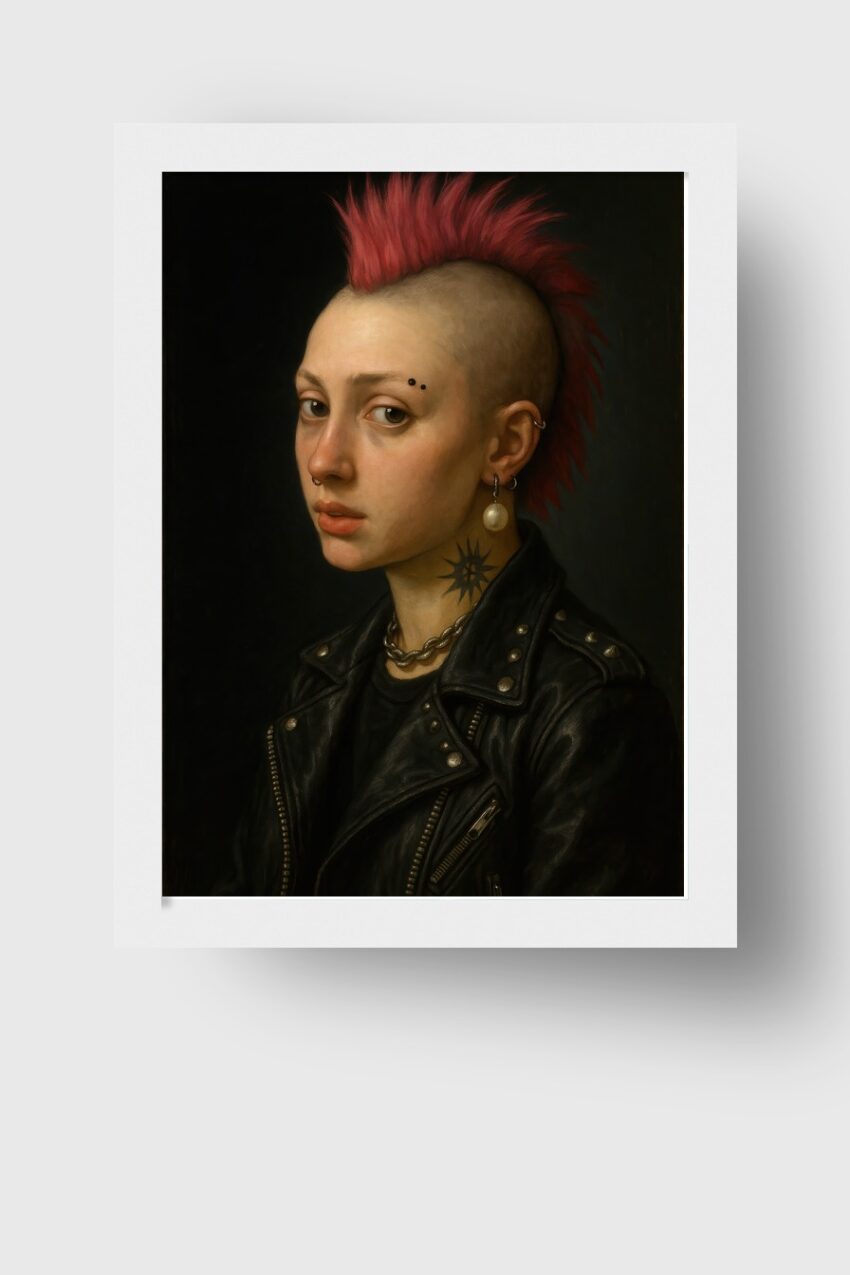 Fotografie Poster Frau Irokesenschnitt Lederjacke