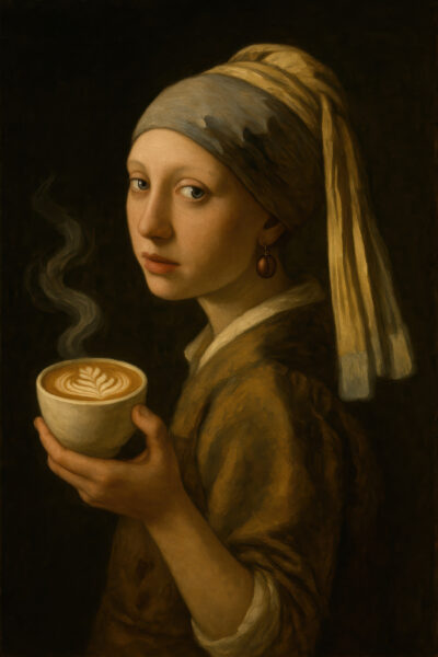 Mädchen mit Kaffee Gerahmt