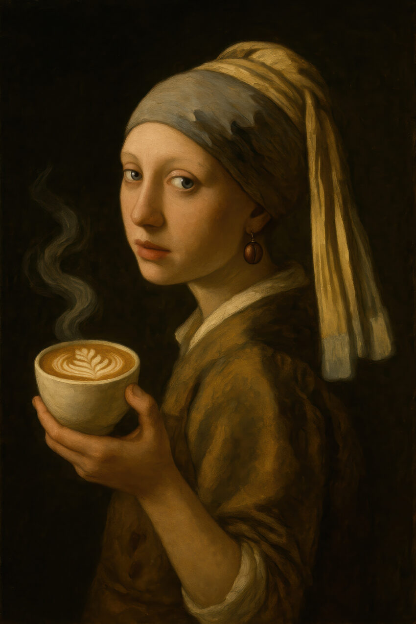 Malerei Poster Mädchen Kaffee Latte Art ruhig