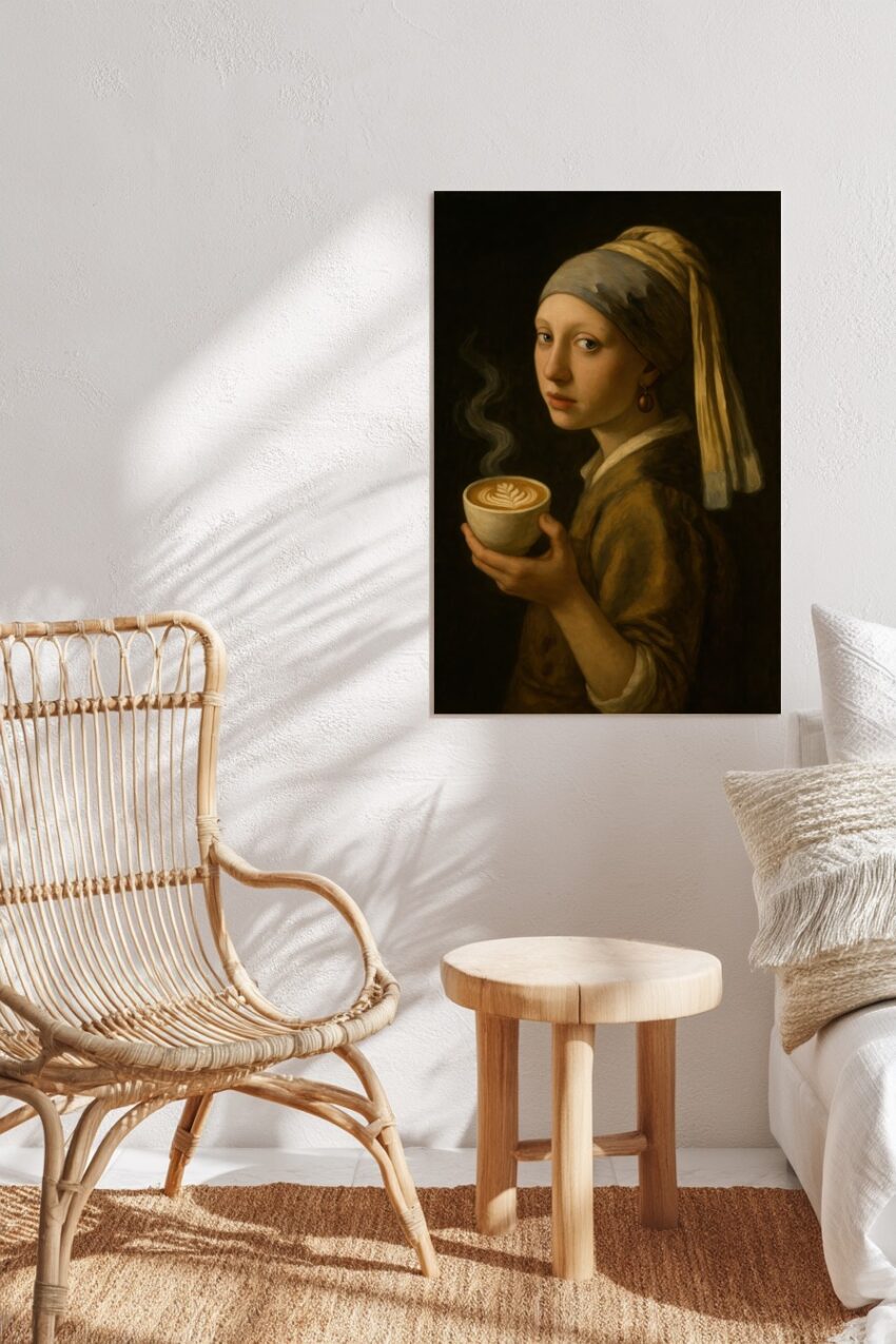 Malerei Poster Mädchen Kaffee Latte Art ruhig