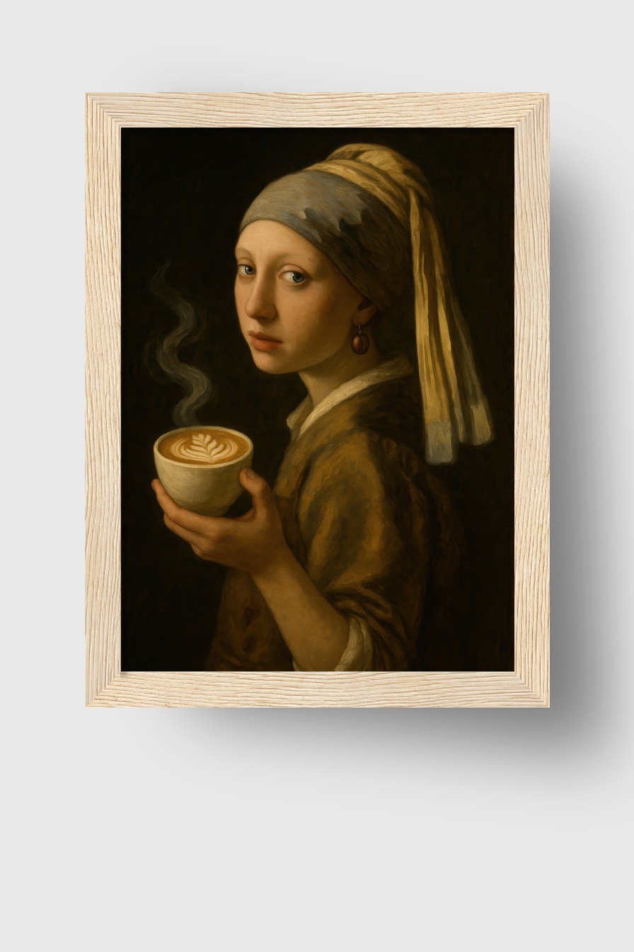 Malerei Poster Mädchen Kaffee Latte Art ruhig