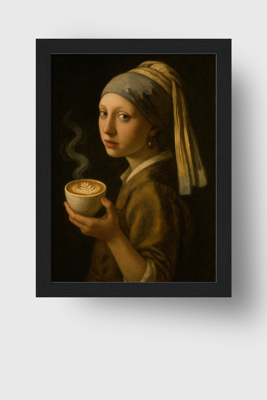 Malerei Poster Mädchen Kaffee Latte Art ruhig