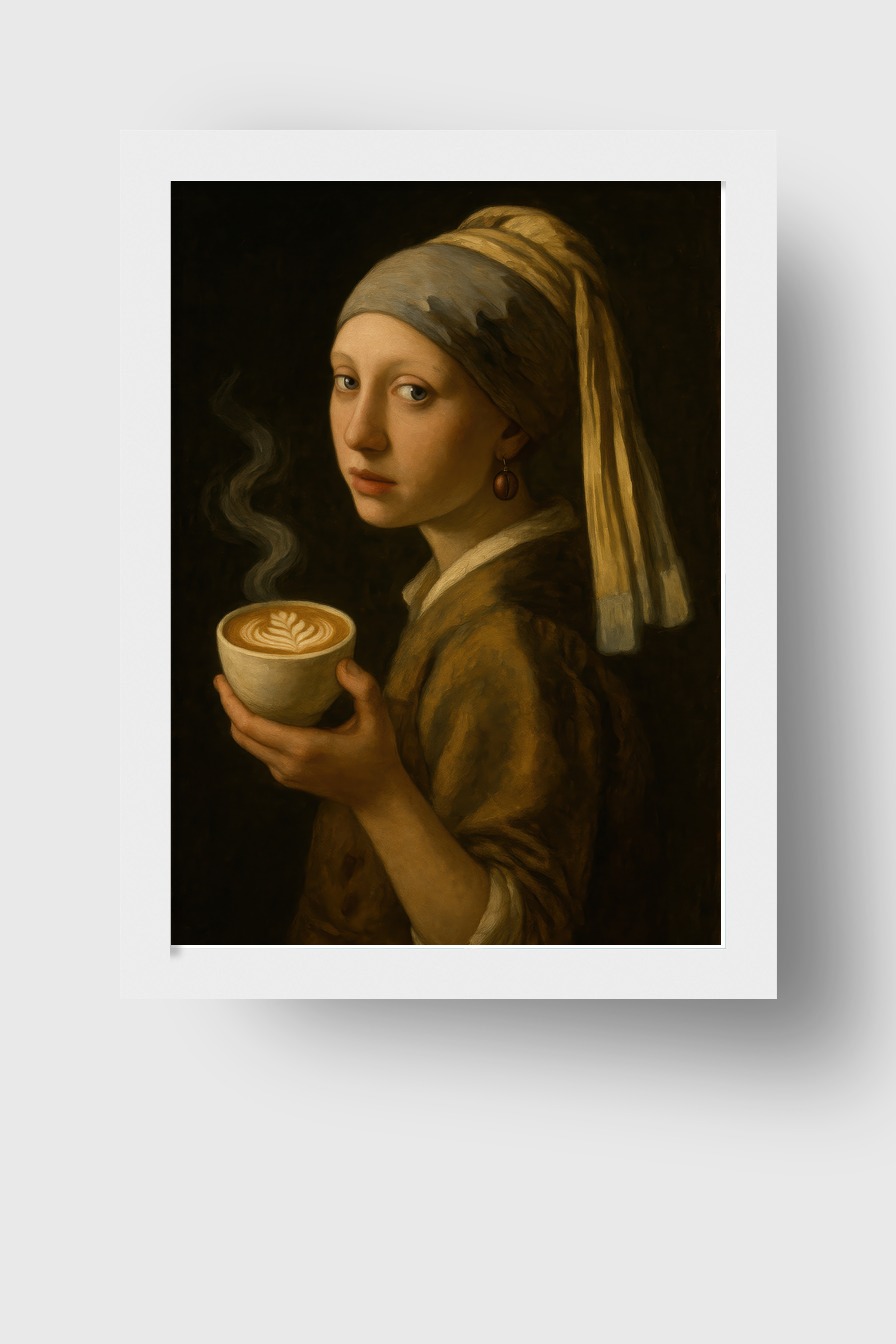 Malerei Poster Mädchen Kaffee Latte Art ruhig