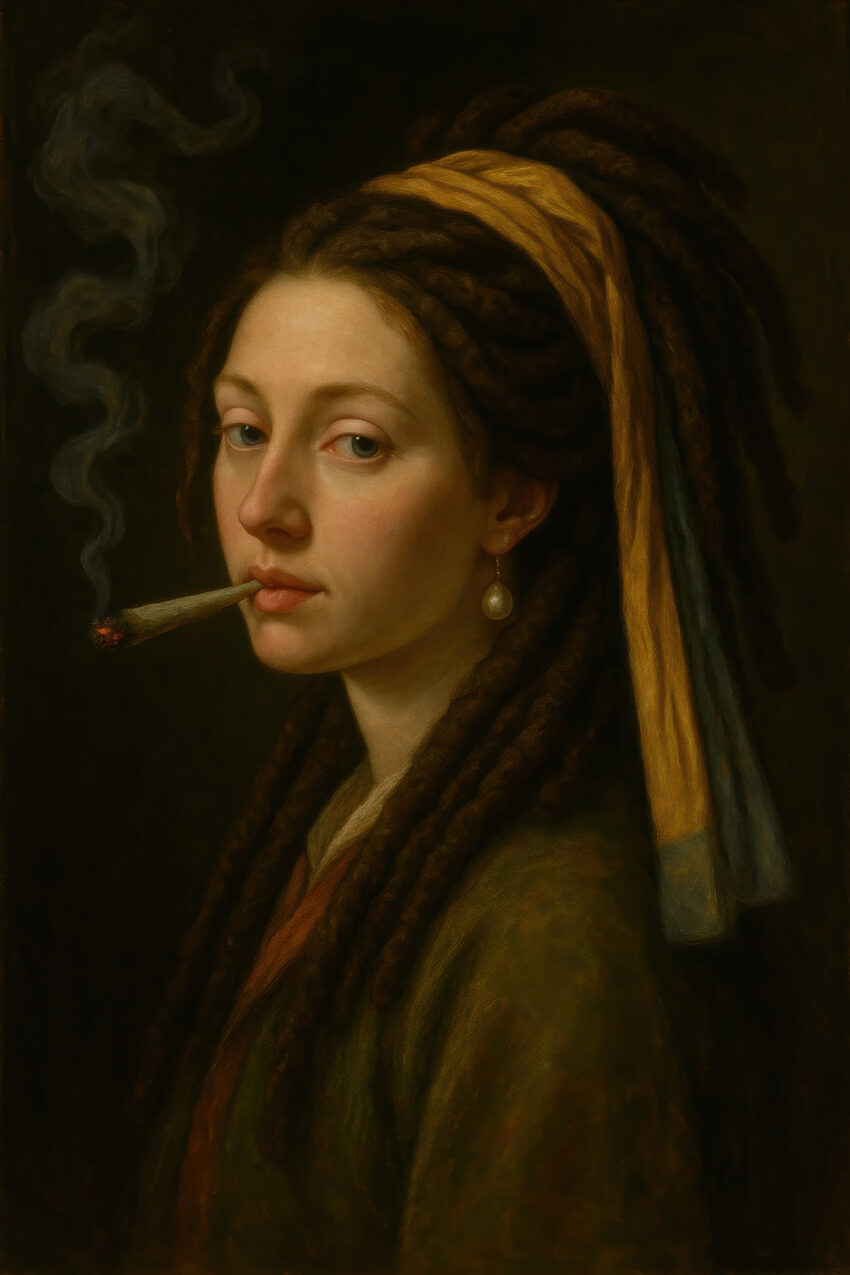 Malerei Poster Frau Zigarette Dreadlocks Perlenohrring