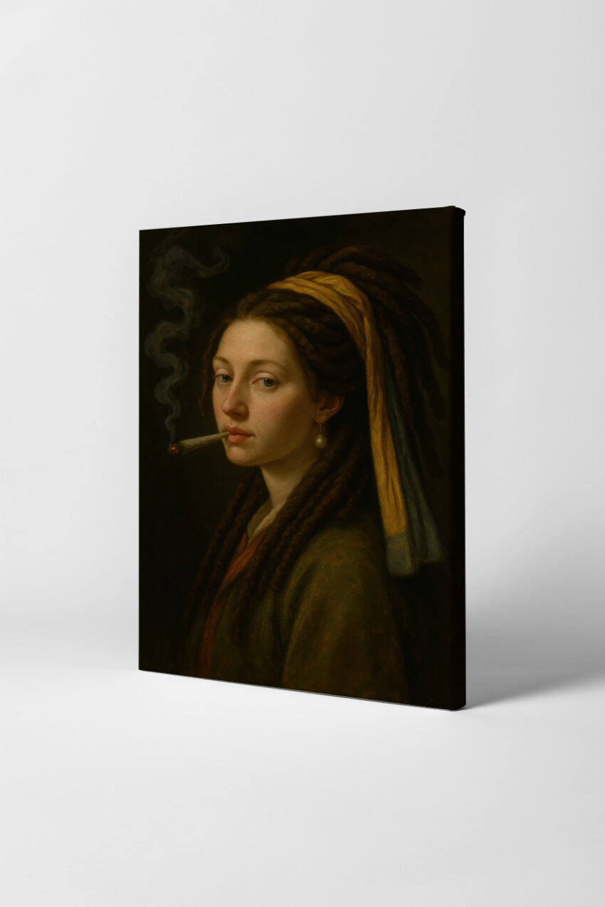 Malerei Poster Frau Zigarette Dreadlocks Perlenohrring