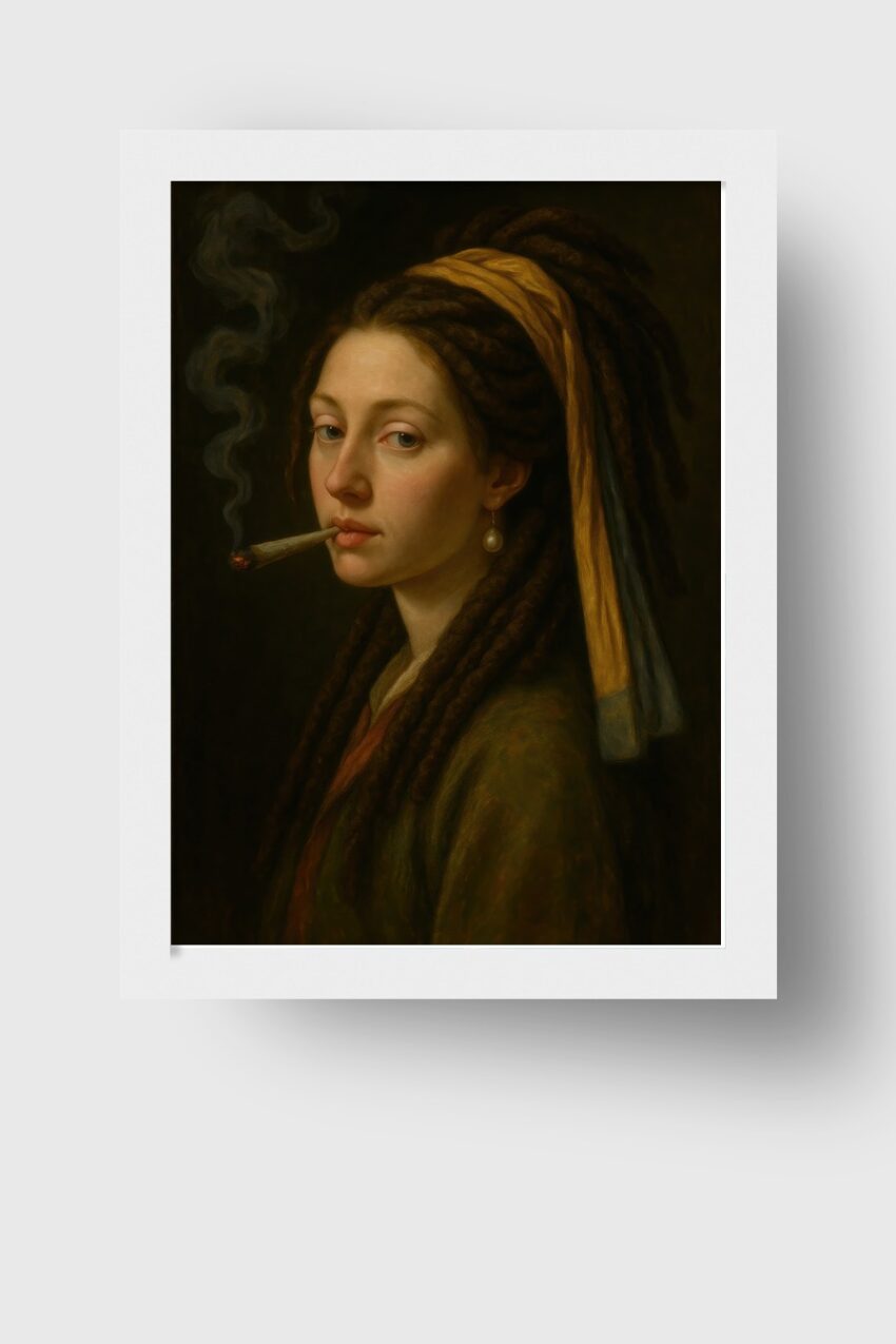 Malerei Poster Frau Zigarette Dreadlocks Perlenohrring