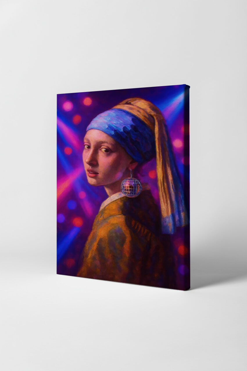 Malerei Poster Mädchen Discokugel bunt beleuchtet