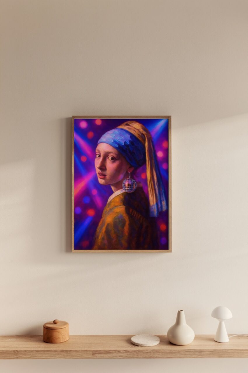 Malerei Poster Mädchen Discokugel bunt beleuchtet