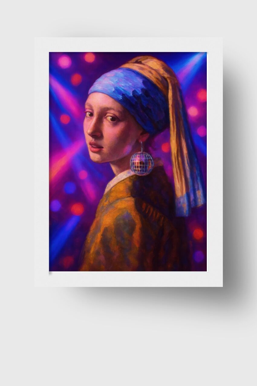 Malerei Poster Mädchen Discokugel bunt beleuchtet