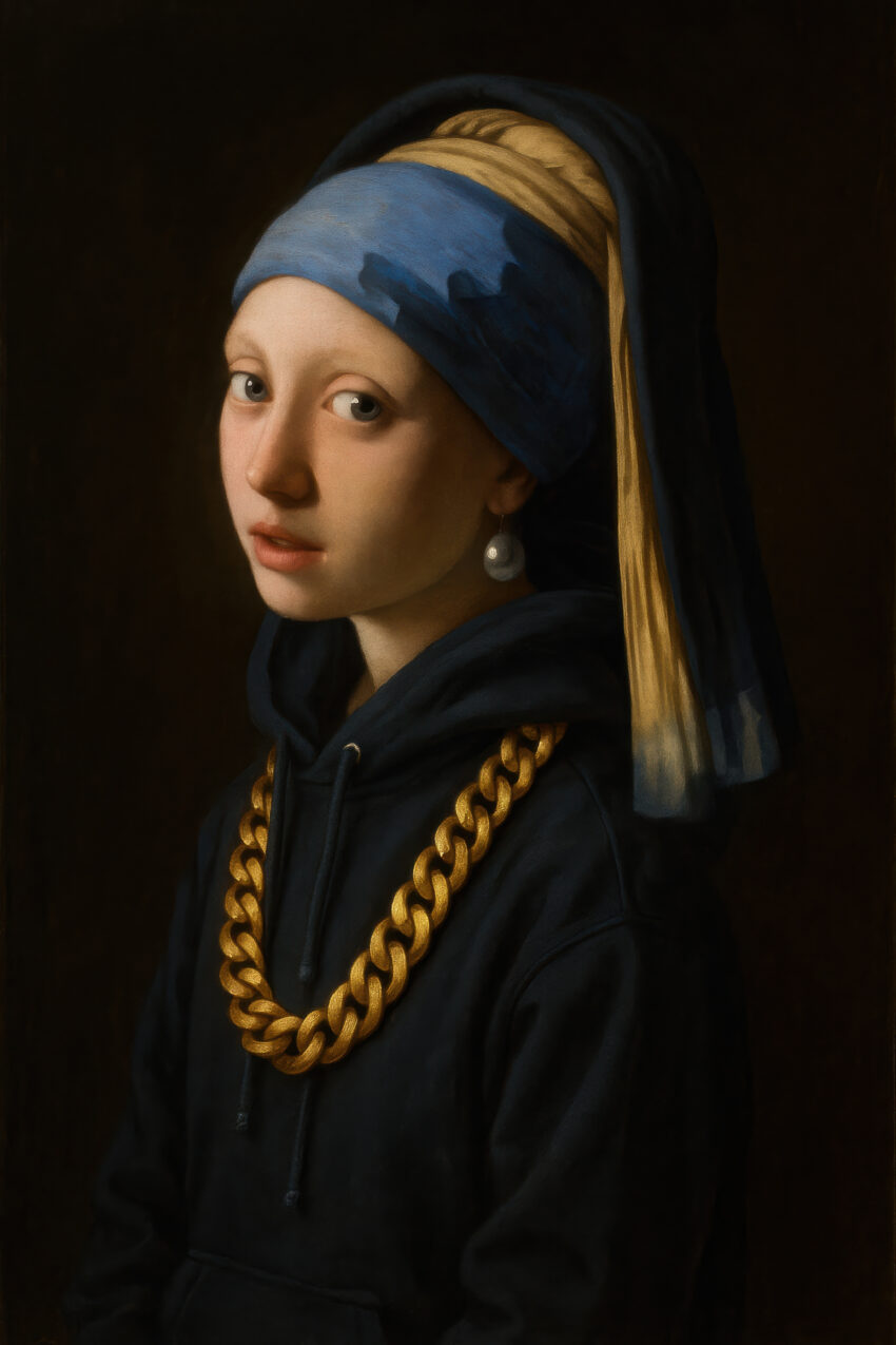 Malerei Poster Mädchen Porträt realistisch Hoodie blau gold