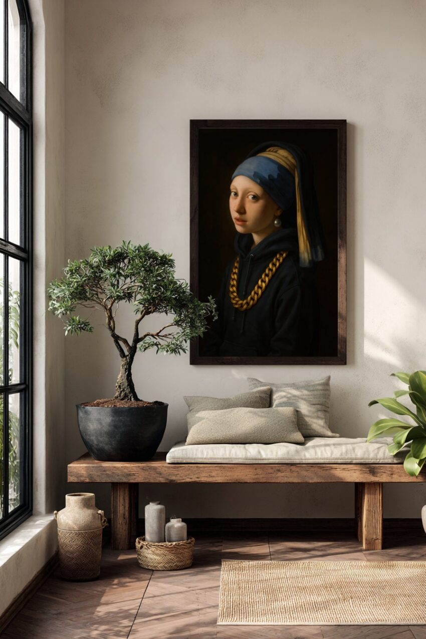 Malerei Poster Mädchen Porträt realistisch Hoodie blau gold