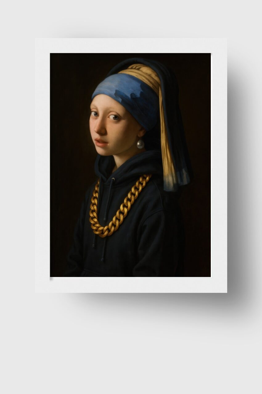 Malerei Poster Mädchen Porträt realistisch Hoodie blau gold