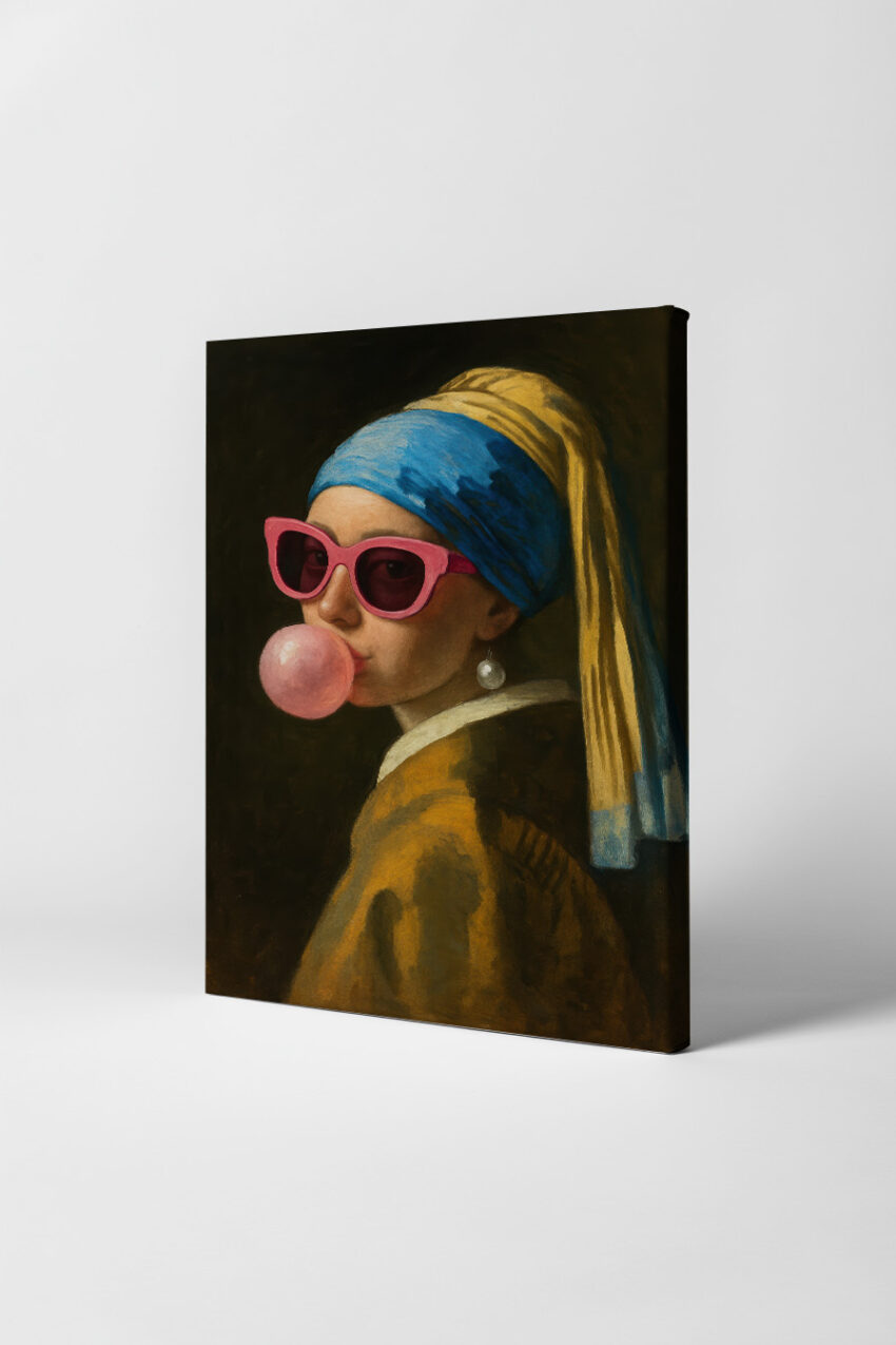 Malerei Poster Mädchen Bubblegum rosa Sonnenbrille