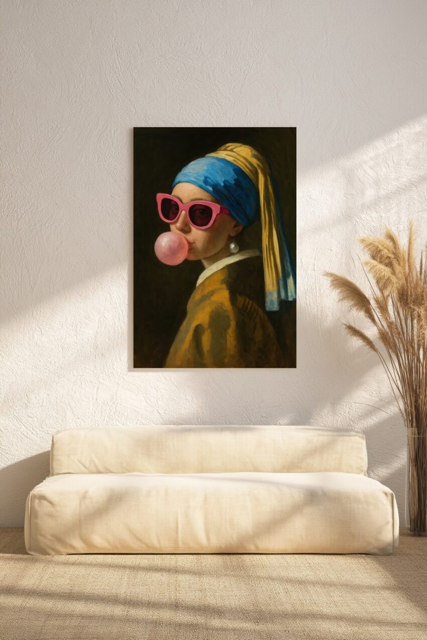 Malerei Poster Mädchen Bubblegum rosa Sonnenbrille