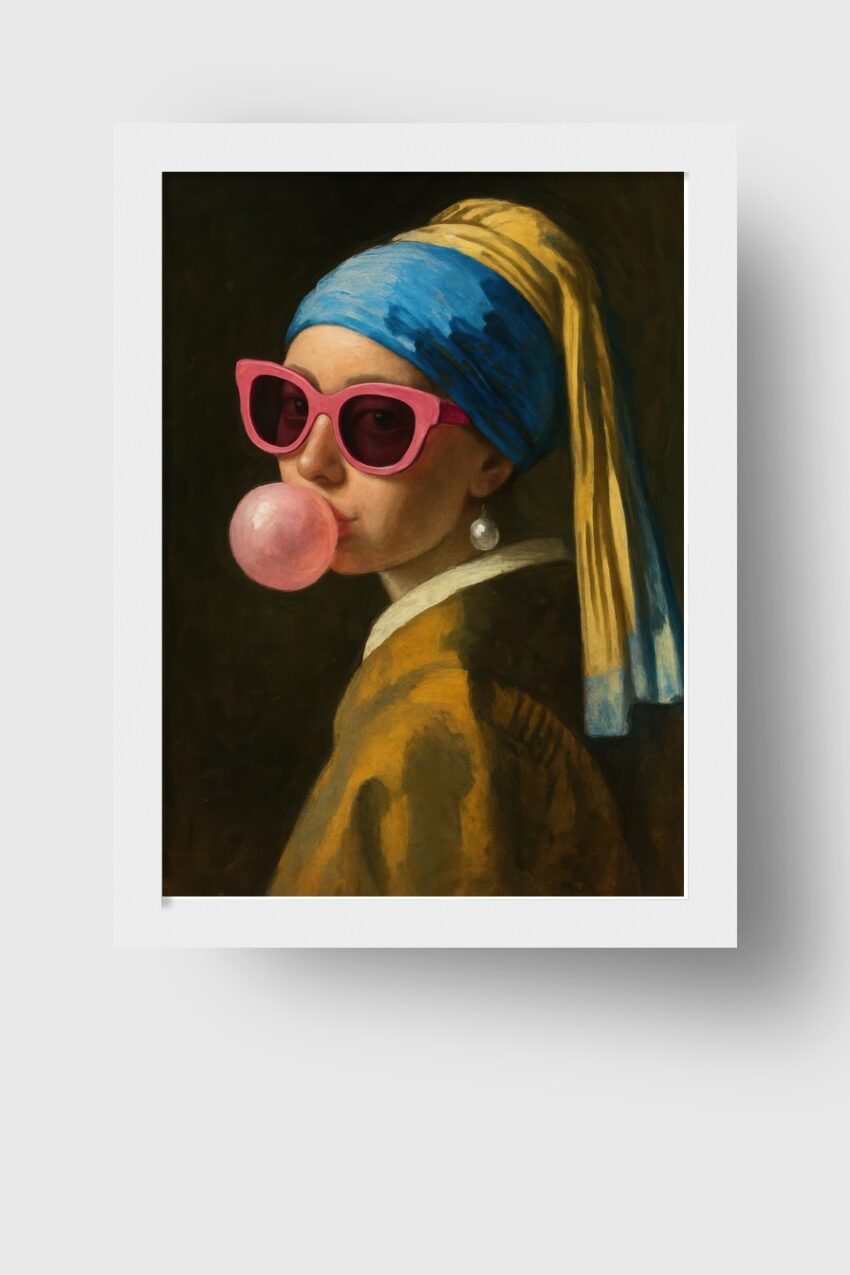 Malerei Poster Mädchen Bubblegum rosa Sonnenbrille