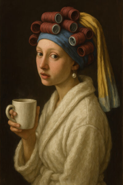 Frau mit Lockenwicklern Leinwandbild