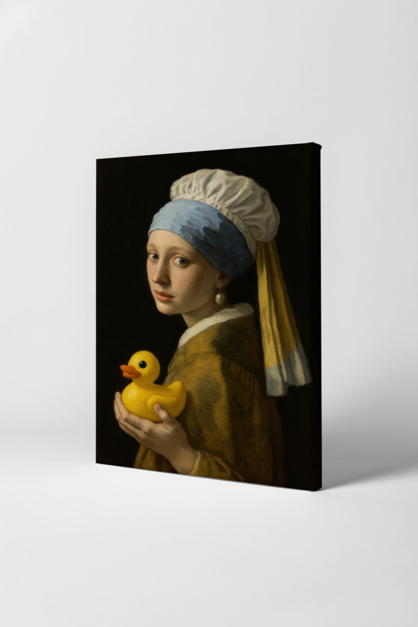 Illustration Poster Mädchen Quietscheente ruhig Porträt