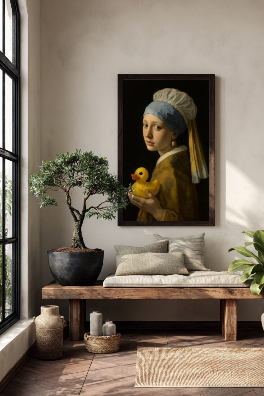 Illustration Poster Mädchen Quietscheente ruhig Porträt