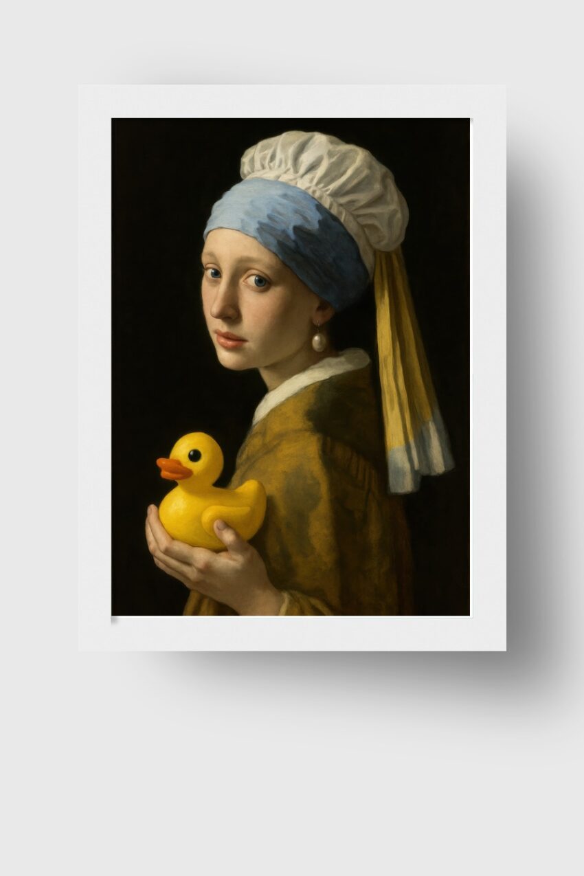 Illustration Poster Mädchen Quietscheente ruhig Porträt