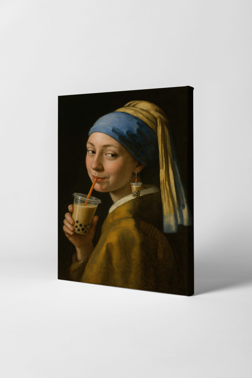 Malerei Poster Frau Bubble Tea Porträt farbig