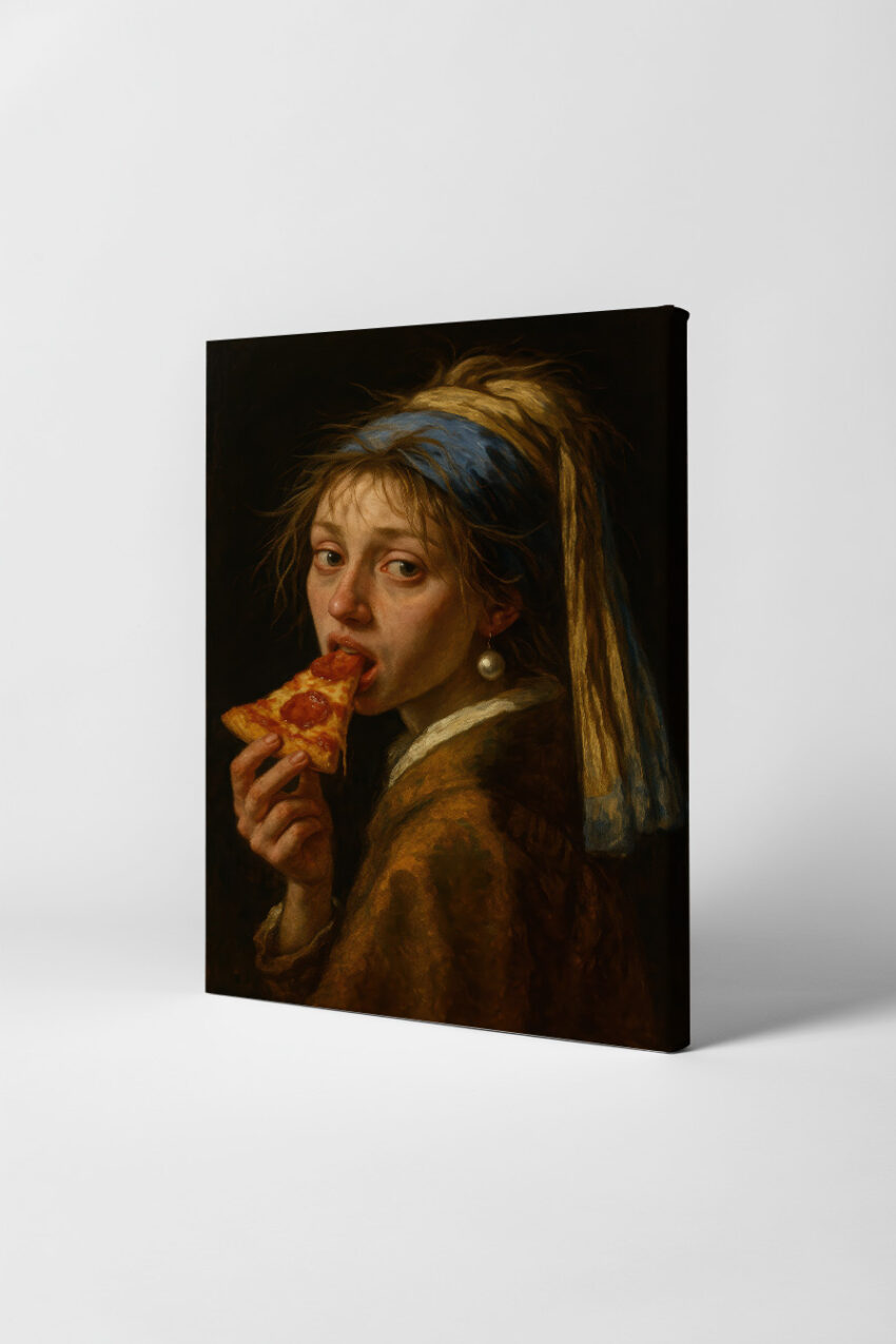 Malerei Poster Frau Pizza Porträt realistisch