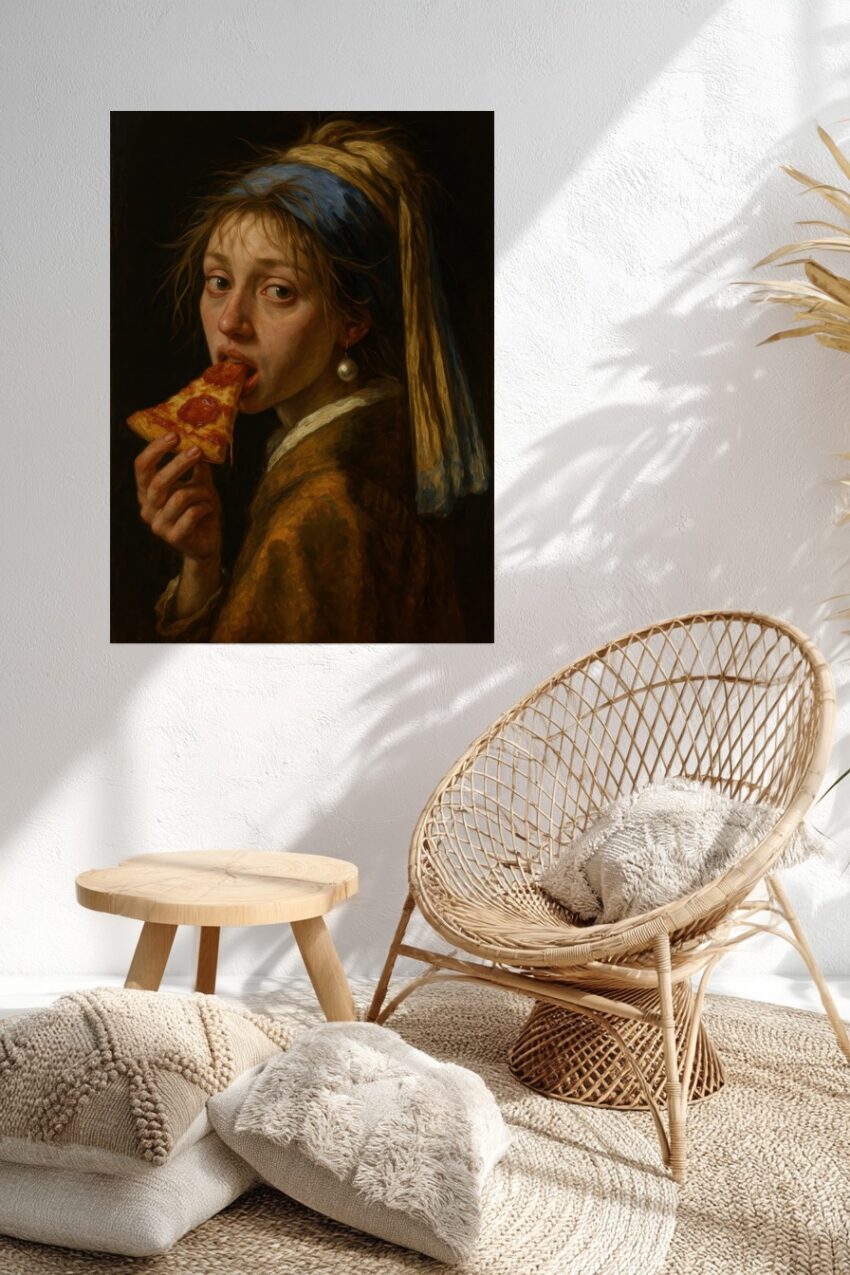 Malerei Poster Frau Pizza Porträt realistisch