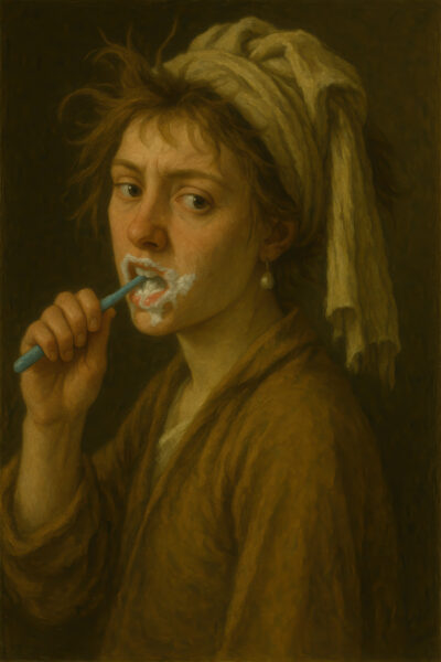 Frau beim Zähneputzen Poster