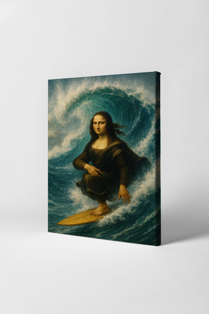 Illustration Poster Mona Lisa surfen Frau Welle blau