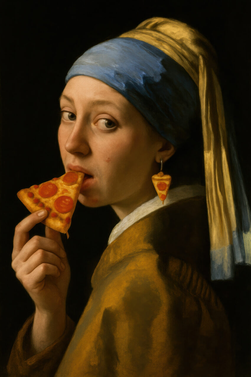 Fotografie Poster Mädchen Pizza Porträt Farbe