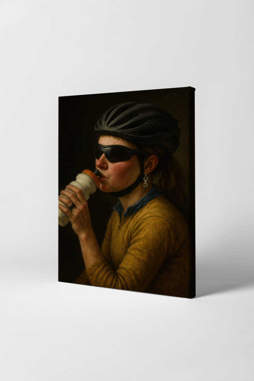 Malerei Poster Frau Fahrradhelm Porträt realistisch