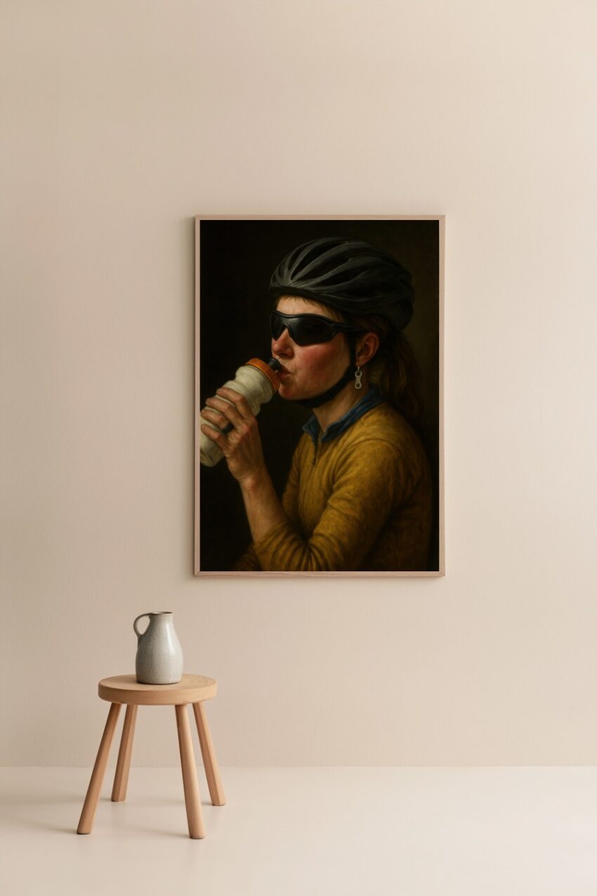 Malerei Poster Frau Fahrradhelm Porträt realistisch