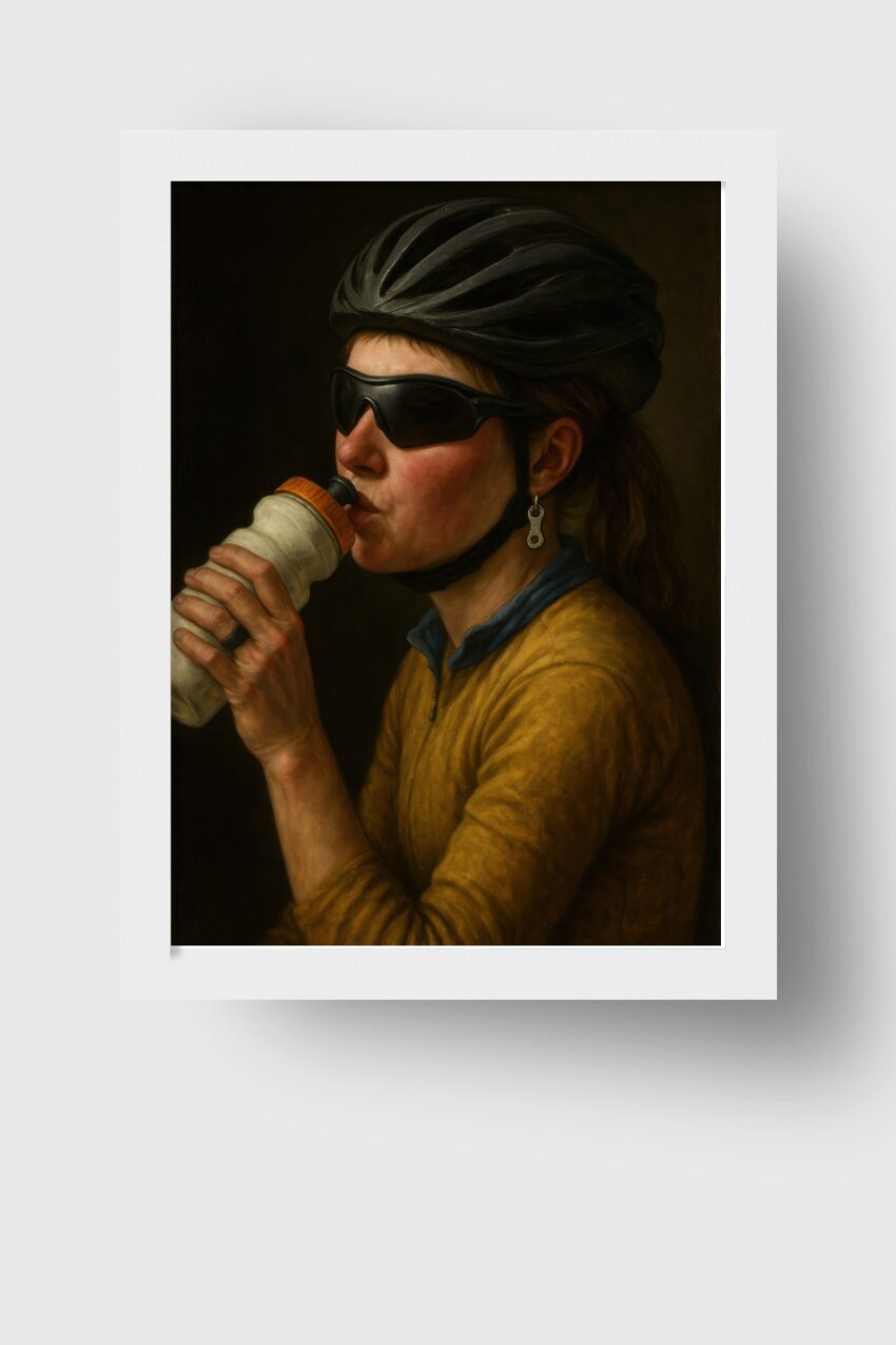 Malerei Poster Frau Fahrradhelm Porträt realistisch